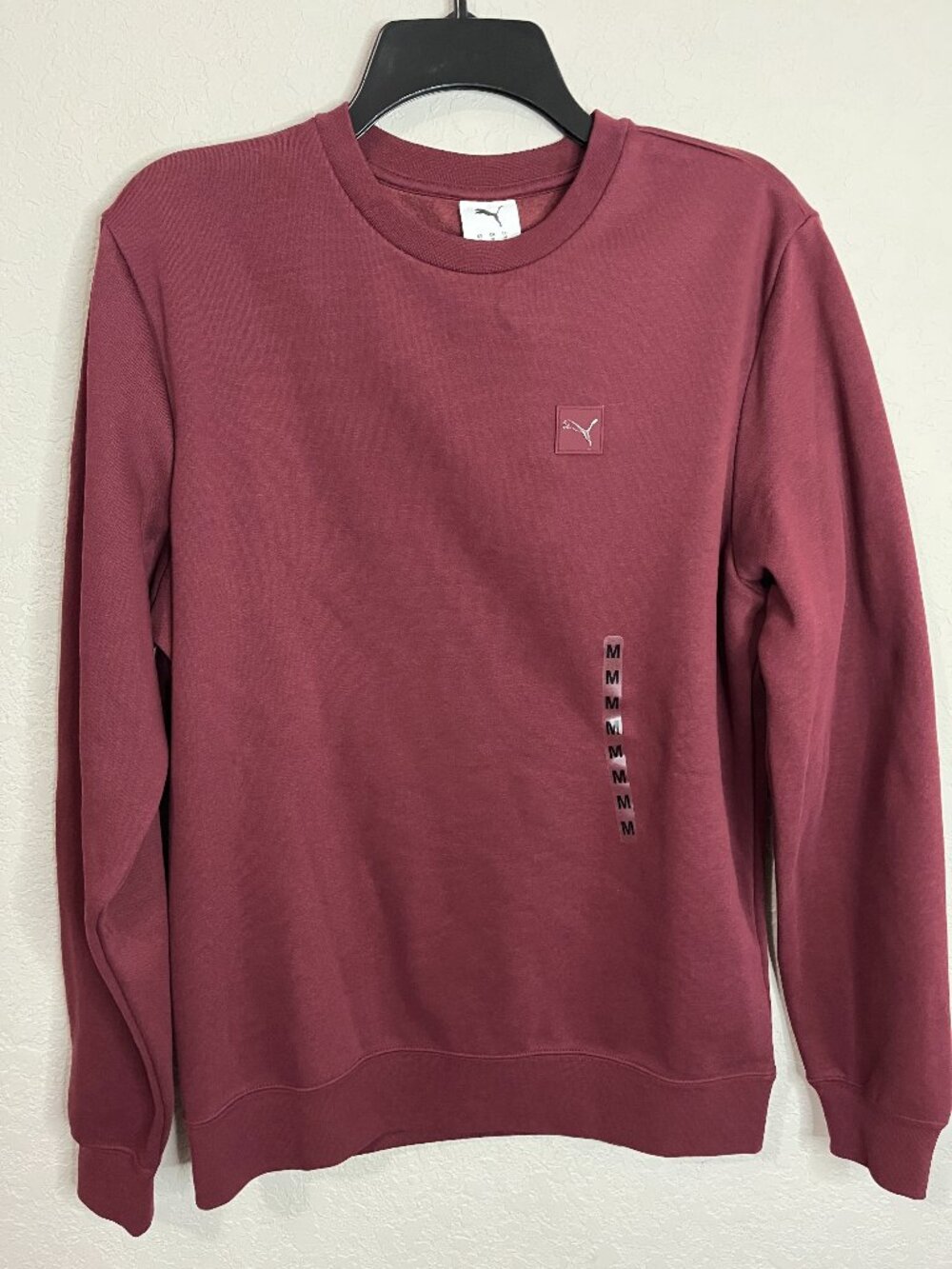Puma Essentials Elevated Logo Crewneck Sweatshirt Ruby Shimmer M NWT